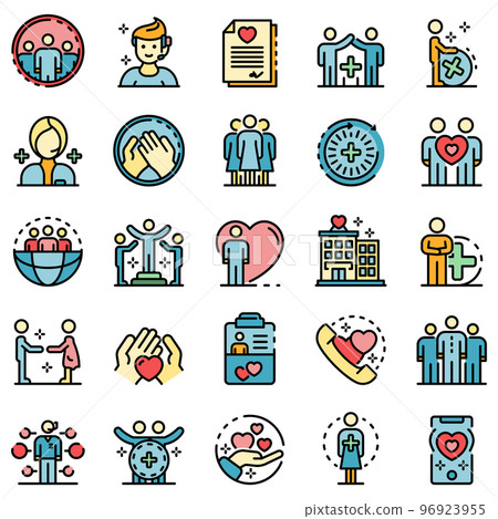 Social service icons set. Outline set of social service vector icons thin line color flat on white Social service icons set. Outline set of social service vector icons thin line color flat on white 96923955