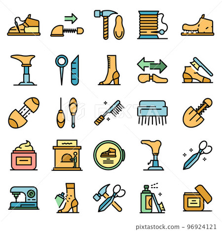 Shoe repair icons set. Outline set of shoe repair vector icons thin line color flat on white Shoe repair icons set. Outline set of shoe repair vector icons thin line color flat on white 96924121