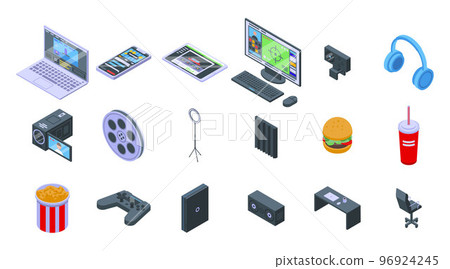 Stream icons set. Isometric set of stream vector icons for web design isolated on white background Stream icons set. Isometric set of stream vector icons for web design isolated on white background 96924245