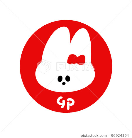 手繪人物和圓圈中的兔子臉的插圖-兔年/2023/令和5年的新年賀卡材料-紅 96924394