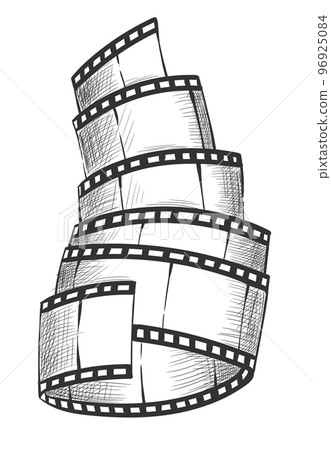 Film strip. Empty film strip tape with shaddow for projection, movie and cinema design. Vector monochrome element isolated on white background Film strip. Empty film strip tape with shaddow for projection, movie and cinema design. Vector monochrome element isolated on white background 96925084