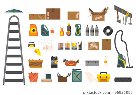 Storeroom icons or household equipments. Must have symbol collection. Vector illustration in flat style 96925095