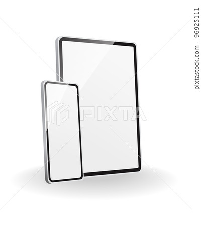 Electronic device mockup. White tablet and smartphone. New version of modern, premium hardware. Gadget template with shadow isolated on white background 96925111