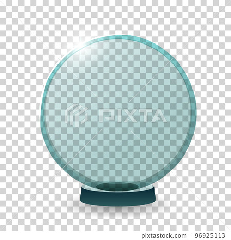 Glass trophy award. 3D winner prize from transparent material. Achievement glass for winner championship. Realistic icon of challenge prize. Crystal form on stand 96925113