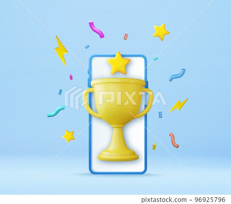 Winner cup on smartphone screen. Winner cup on smartphone screen. 96925796