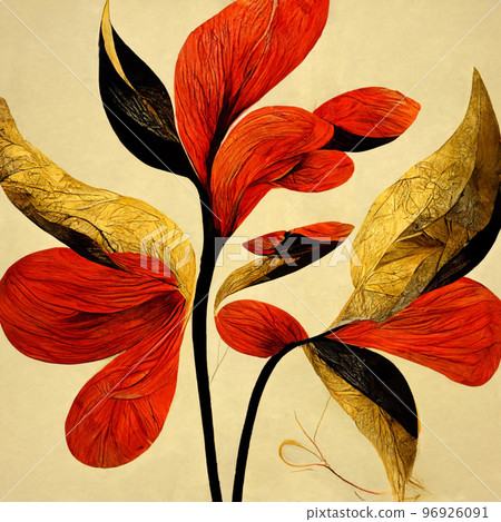 Golden, yellow and red abstract flower Illustration. 96926091