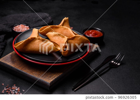 Tasty fresh pancakes with meat, sheep, spices and herbs 96926305