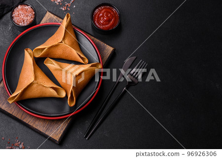 Tasty fresh pancakes with meat, sheep, spices and herbs Tasty fresh pancakes with meat, sheep, spices and herbs 96926306