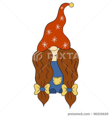 Cartoon Christmas gnome girl. Vector illustration of cute dwarfs on a white background 96926689