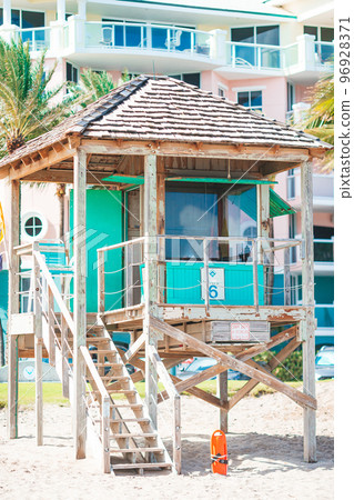 Lifeguard tower on the popular beach Lifeguard tower on the popular beach 96928371