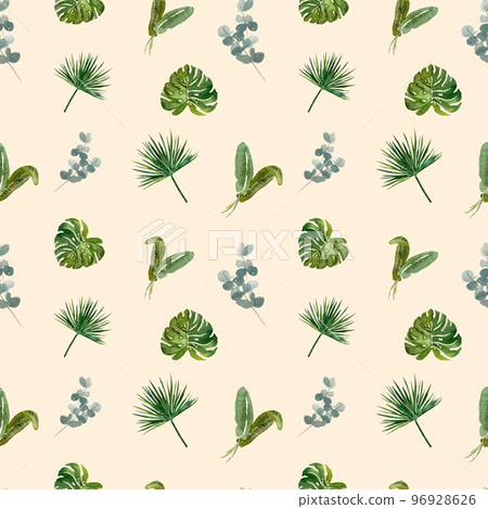 Seamless palm leaf eucalyptus a beige pattern 96928626