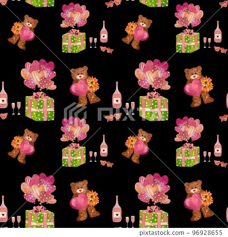 a cute Valentines bear seamless black pattern a cute Valentines bear seamless black pattern 96928655