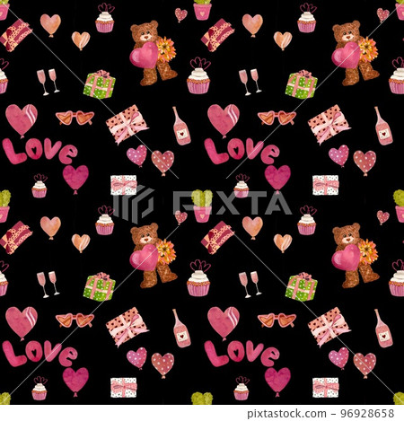 a cute Valentines bear seamless black pattern a cute Valentines bear seamless black pattern 96928658