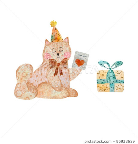 Cat toy card love gift textured watercolor Cat toy card love gift textured watercolor 96928659