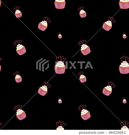 Muffin valentine heart black a watercolor pattern Muffin valentine heart black a watercolor pattern 96928661