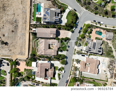 Aerial top view of big villas in Rancho Cucamonga Aerial top view of big villas in Rancho Cucamonga 96928784