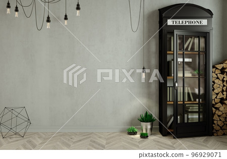 Loft interior background old wall and Phone booth 96929071