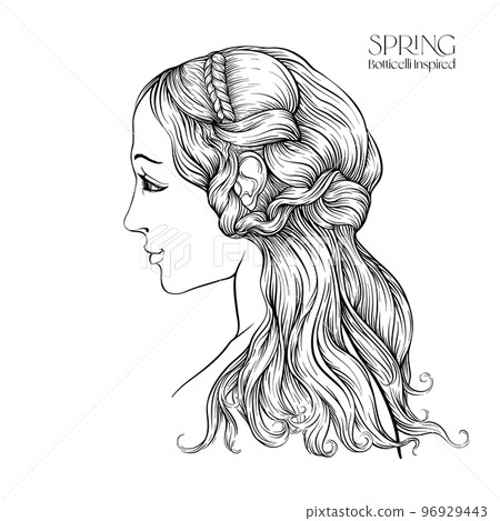 Portrait of a woman inspired by a painting by Renaissance artist Botticelli. Portrait of a woman inspired by a painting by Renaissance artist Botticelli. 96929443
