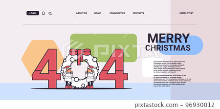 elves preparing for new year and christmas holidays celebration 404 page not found concept 96930012