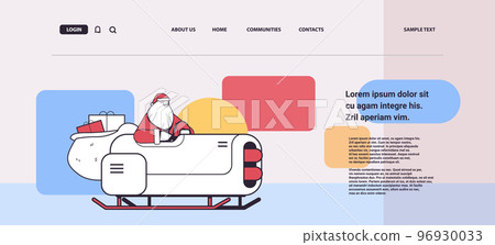 santa claus driving sleigh car with gifts merry christmas happy new year winter holidays celebration concept santa claus driving sleigh car with gifts merry christmas happy new year winter holidays celebration concept 96930033