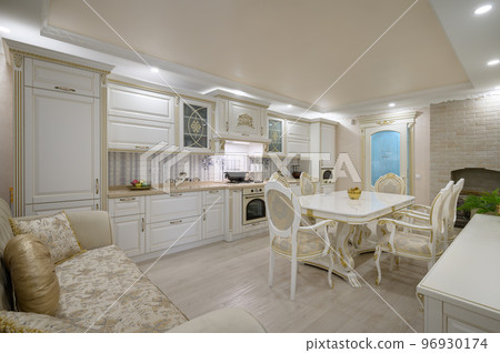 Renovated Interior of rich classic white kitchen 96930174