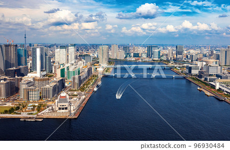 Aerial view of Odaiba Harbor in Tokyo, Japan 96930484