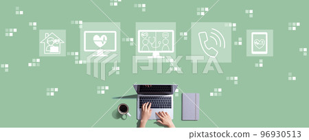 Telehealth theme with person working with laptop 96930513