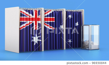 Voting booths with Australian flag and ballot box. Election in Australia, concept. 3D rendering 96930844
