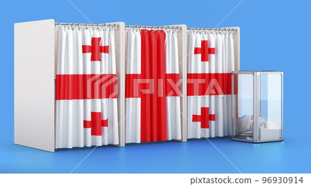 Voting booths with Georgian flag and ballot box. Election in Georgia, concept. 3D rendering Voting booths with Georgian flag and ballot box. Election in Georgia, concept. 3D rendering 96930914
