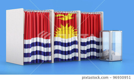 Voting booths with Kiribatian flag and ballot box. Election in Kiribati, concept. 3D rendering 96930951