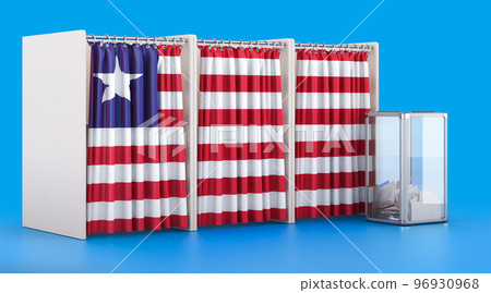 Voting booths with Liberian flag and ballot box. Election in Liberia, concept. 3D rendering 96930968