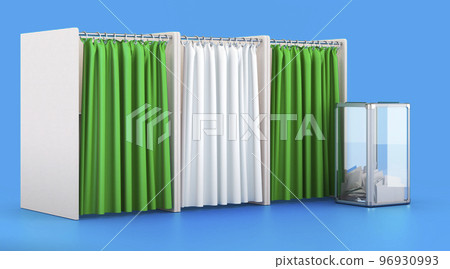 Voting booths with Nigerian flag and ballot box. Election in Nigeria, concept. 3D rendering 96930993