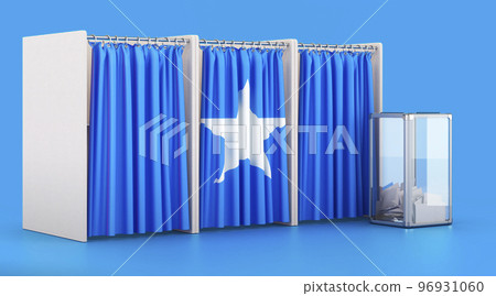 Voting booths with Somali flag and ballot box. Election in Somalia, concept. 3D rendering Voting booths with Somali flag and ballot box. Election in Somalia, concept. 3D rendering 96931060