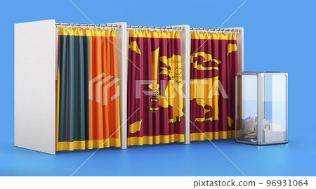 Voting booths with Sri Lankan flag and ballot box. Election in Sri Lanka, concept. 3D rendering Voting booths with Sri Lankan flag and ballot box. Election in Sri Lanka, concept. 3D rendering 96931064