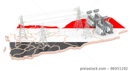 Electrical substations in Yemen, 3D rendering Electrical substations in Yemen, 3D rendering 96931192