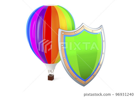 Hot air balloon with shield, 3D rendering 96931240