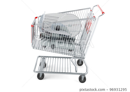 Shopping cart with slicing machine, 3D rendering 96931295