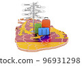 Sri Lanka travel concept. Sri Lankan flag on map with suitcases and signpost, 3D rendering 96931298