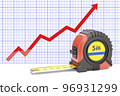 Tape measure with growing chart. 3D rendering 96931299