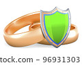 Wedding rings with shield, 3D rendering 96931303