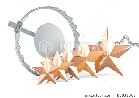 Bear trap with five golden stars. 3D rendering 96931305