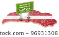 Billboard Welcome to Latvia on Latvian map, 3D rendering 96931306