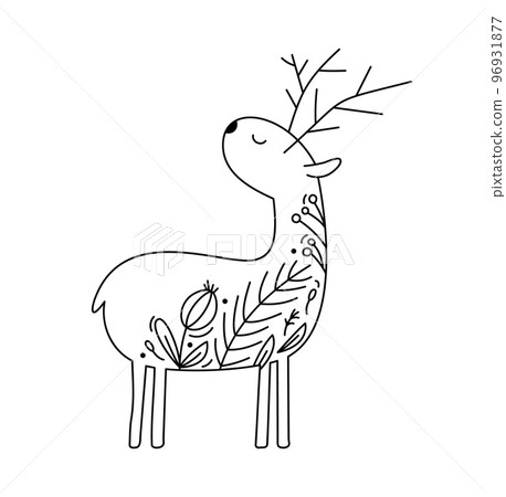 Hand drawn vector Christmas line winter deer with line berries, branches texture. Xmas advent icon outline illustration for greeting card baby, web design, invitation Hand drawn vector Christmas line winter deer with line berries, branches texture. Xmas advent icon outline illustration for greeting card baby, web design, invitation 96931877