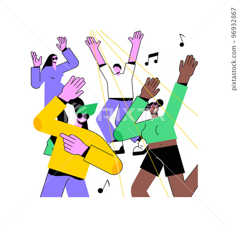 Dance music fest isolated cartoon vector illustrations. Young people having fun at dance music festival, special occasion, rave mood, summer vacation, entertainment with friends vector cartoon. Dance music fest isolated cartoon vector illustrations. Young people having fun at dance music festival, special occasion, rave mood, summer vacation, entertainment with friends vector cartoon. 96932867
