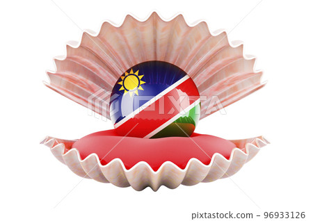 Travel in Namibia, concept. Pearl with Namibian flag inside seashell, 3d rendering Travel in Namibia, concept. Pearl with Namibian flag inside seashell, 3d rendering 96933126