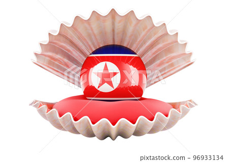 Travel in North Korea, concept. Pearl with North Korean flag inside seashell, 3d rendering Travel in North Korea, concept. Pearl with North Korean flag inside seashell, 3d rendering 96933134