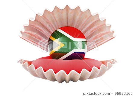 Travel in South Africa, concept. Pearl with South African flag inside seashell, 3d rendering Travel in South Africa, concept. Pearl with South African flag inside seashell, 3d rendering 96933163