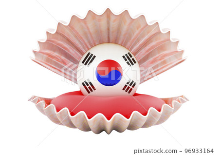 Travel in South Korea, concept. Pearl with South Korean flag inside seashell, 3d rendering Travel in South Korea, concept. Pearl with South Korean flag inside seashell, 3d rendering 96933164