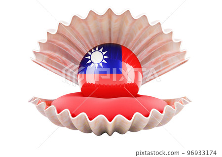 Travel in Taiwan, concept. Pearl with Taiwanese flag inside seashell, 3d rendering 96933174