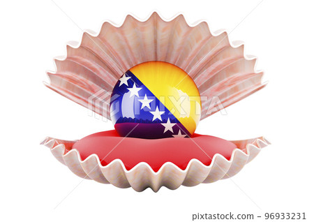 Travel in Bosnia and Herzegovina, concept. Pearl with Bosnian and Herzegovinan flag inside seashell, 3d rendering Travel in Bosnia and Herzegovina, concept. Pearl with Bosnian and Herzegovinan flag inside seashell, 3d rendering 96933231
